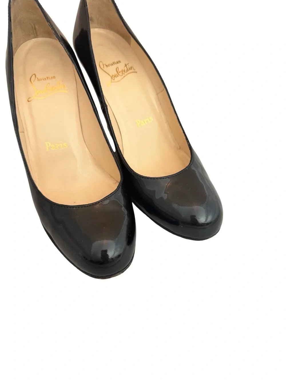 Christian Louboutin Black Patent Leather Round Toe Wedge Pumps Size 6 Women's